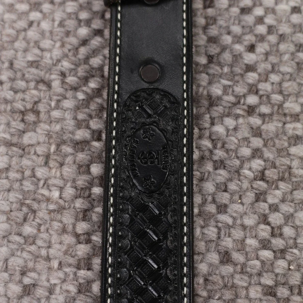 Lewis Saddlery Basketweave Leather Belt Mens 48 Black Western Contrast Stitch